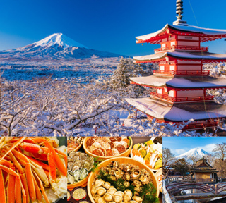 ズワイガニ！牡蠣！ホタテ！冬の味覚★贅沢トリプル食べ放題＆これぞ日本の風景！富士山×五重塔の絶景コラボ「新倉富士浅間神社」